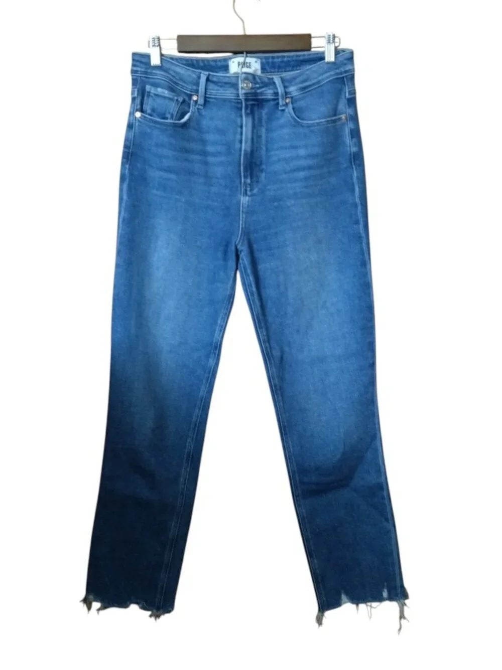 PAIGE Sarah Slim Crop Skysong Wash Size 29 Destroyed Hem Casual Denim Jeans